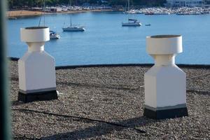 White chimneys on a modern building photo