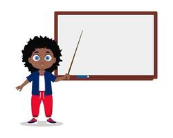 A schoolboy with a pointer at a white board, without an inscription vector