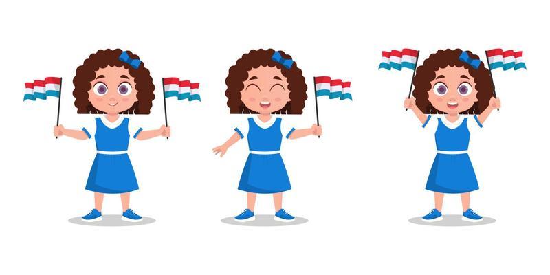 Set of cute baby with Luxembourg flag in hand. Girl with a flag