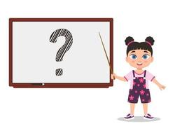 Girl with a pointer at the white board, question vector