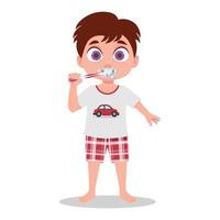 A boy in pajamas brushes his teeth vector