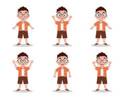 A set of boy emotions, a boy with glasses vector