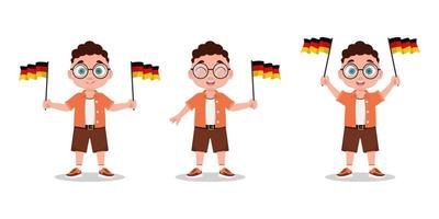 Child with the flag of Germany in his hand. Boy with a flag vector