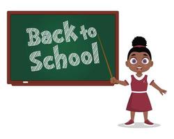 The child stands with a pointer near the blackboard. Back to school vector