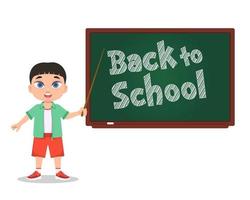 The boy at the board with the inscription Back to school vector