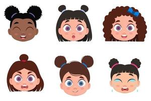 conjunto de caras, emociones infantiles, shock, enojado, alegre, sonriente, llorando vector