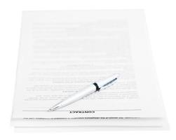 three pages of contract and silver pen isolated photo