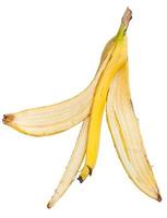 above view of yellow banana peel isolated photo