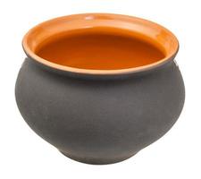 open ceramic pot from black unglazed clay isolated photo