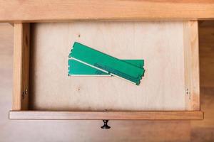 Computer Memory planks in open drawer photo