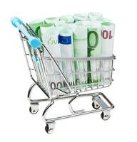 supermarket trolley with euro banknotes isolated photo