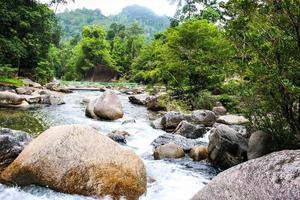 Big stone rock and waterfall beauty nature in south Thailand 2 photo
