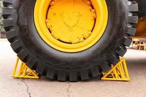 Minsk, Belarus, September 20, 2022- A new wheel, two meters in diameter, for a Belaz mining dump truck photo