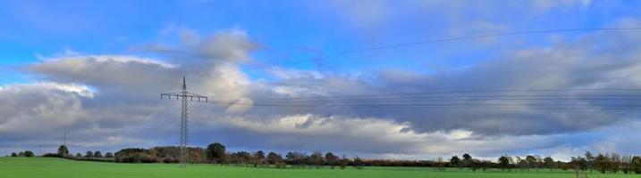 Beautiful high resolution panorama of a northern european country landscape with fields and green grass photo