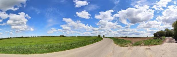 hermoso panorama de alta resolución de un paisaje del norte de Europa con campos y hierba verde foto