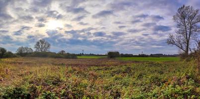 Beautiful high resolution panorama of a northern european country landscape with fields and green grass photo