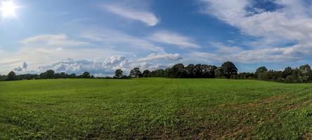 Beautiful high resolution panorama of a northern european country landscape with fields and green grass photo