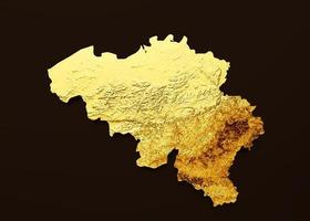 Belgium Map Golden metal Color Height map Background 3d illustration photo