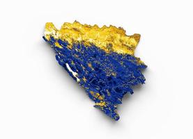 Bosnia and Herzegovina map with the flag Colors Blue and yellow Shaded relief map 3d illustration photo