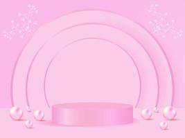 abstract 3d background with pink cylinder pedestal podium with pink pearls for product display photo