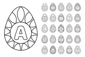 Página para colorear de huevos para niños con alfabeto de la A a la Z vector