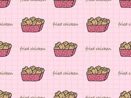 Fried chicken cartoon character seamless pattern on pink background vector