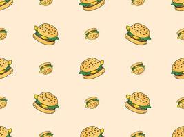 Hamburger cartoon character seamless pattern on yellow background vector