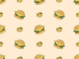 Hamburger cartoon character seamless pattern on yellow background vector