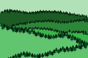 green gradient color mountain scenery with lots of pine trees vector