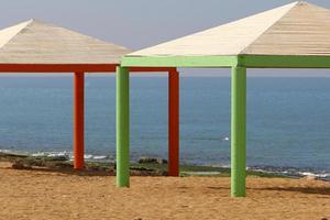 Sandy beach on the Mediterranean Sea in northern Israel. photo