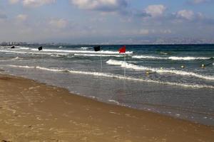 Sandy beach on the Mediterranean Sea in northern Israel. photo