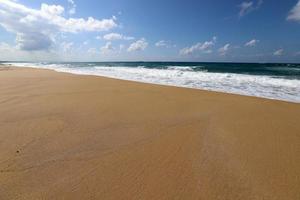 Sandy beach on the Mediterranean Sea in northern Israel. photo