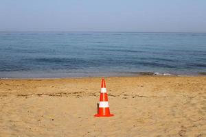 Sandy beach on the Mediterranean Sea in northern Israel. photo