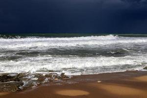 Sandy beach on the Mediterranean Sea in northern Israel. photo