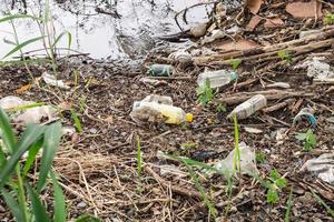 Plastic bottles pollution in the environment photo