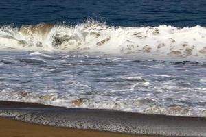 Sandy beach on the Mediterranean Sea in northern Israel. photo