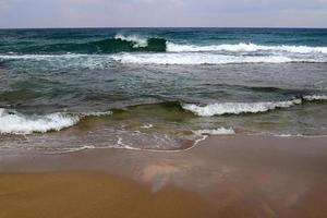 Sandy beach on the Mediterranean Sea in northern Israel. photo