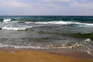 Sandy beach on the Mediterranean Sea in northern Israel. photo