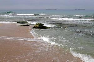 Sandy beach on the Mediterranean Sea in northern Israel. photo