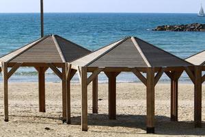 Sandy beach on the Mediterranean Sea in northern Israel. photo