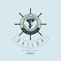 sailor captain ship wheel logo template design vector for brand or company and other