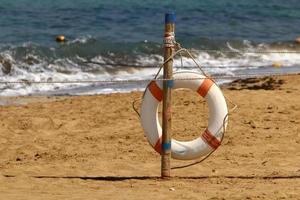 Sandy beach on the Mediterranean Sea in northern Israel. photo