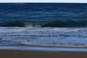 Sandy beach on the Mediterranean Sea in northern Israel. photo