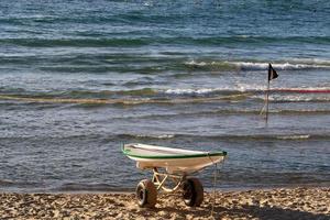 Sandy beach on the Mediterranean Sea in northern Israel. photo