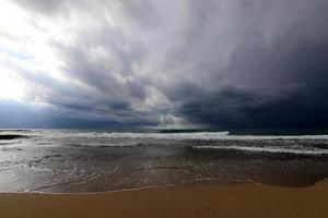 Sandy beach on the Mediterranean Sea in northern Israel. photo