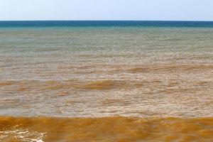 Sandy beach on the Mediterranean Sea in northern Israel. photo