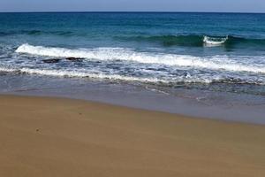 Sandy beach on the Mediterranean Sea in northern Israel. photo