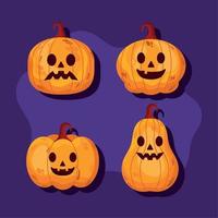 cuatro calabazas de celebración de halloween vector