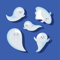 five halloween ghosts characters vector