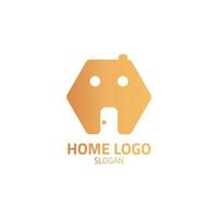 el logotipo de una casa hexagonal con un color marrón que se asemeja a una cara. vector